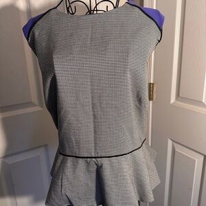 Nine West Size 16 Black White & Purple Fit & Flare peplum blouse